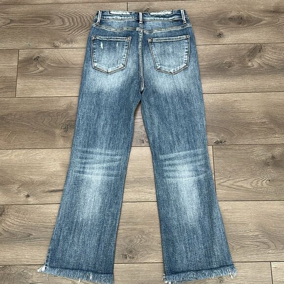 Risen High Rise Crop Boot Cut Fray Blue Jeans‎ Size 28 - Picture 5 of 14